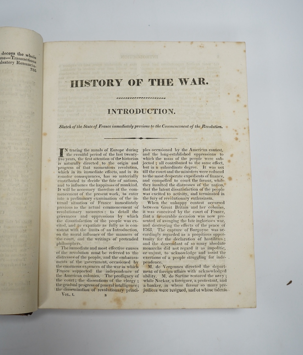 Clarke, Hewson - An Impartial History of the Naval, Military and Political Events from the Commencement of the French Revolution to the Entrance of the Allies into Paris ... 3 vols. a portrait and 11 maps; contemp. gilt